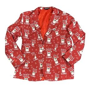 Suitmeister Christmas Blazer Men's XL Red Fa La La Llama Ugly Xmas‎ Party Jacket